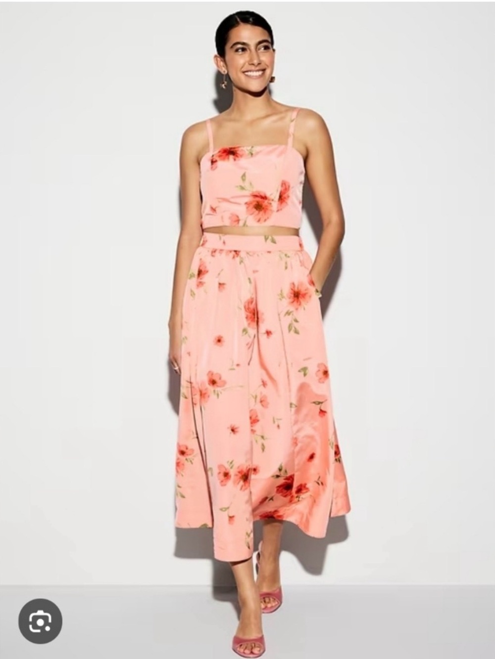 The Occasion by Old Navy High-Waisted Taffeta Midi Skirt Size Medium Pink Floral